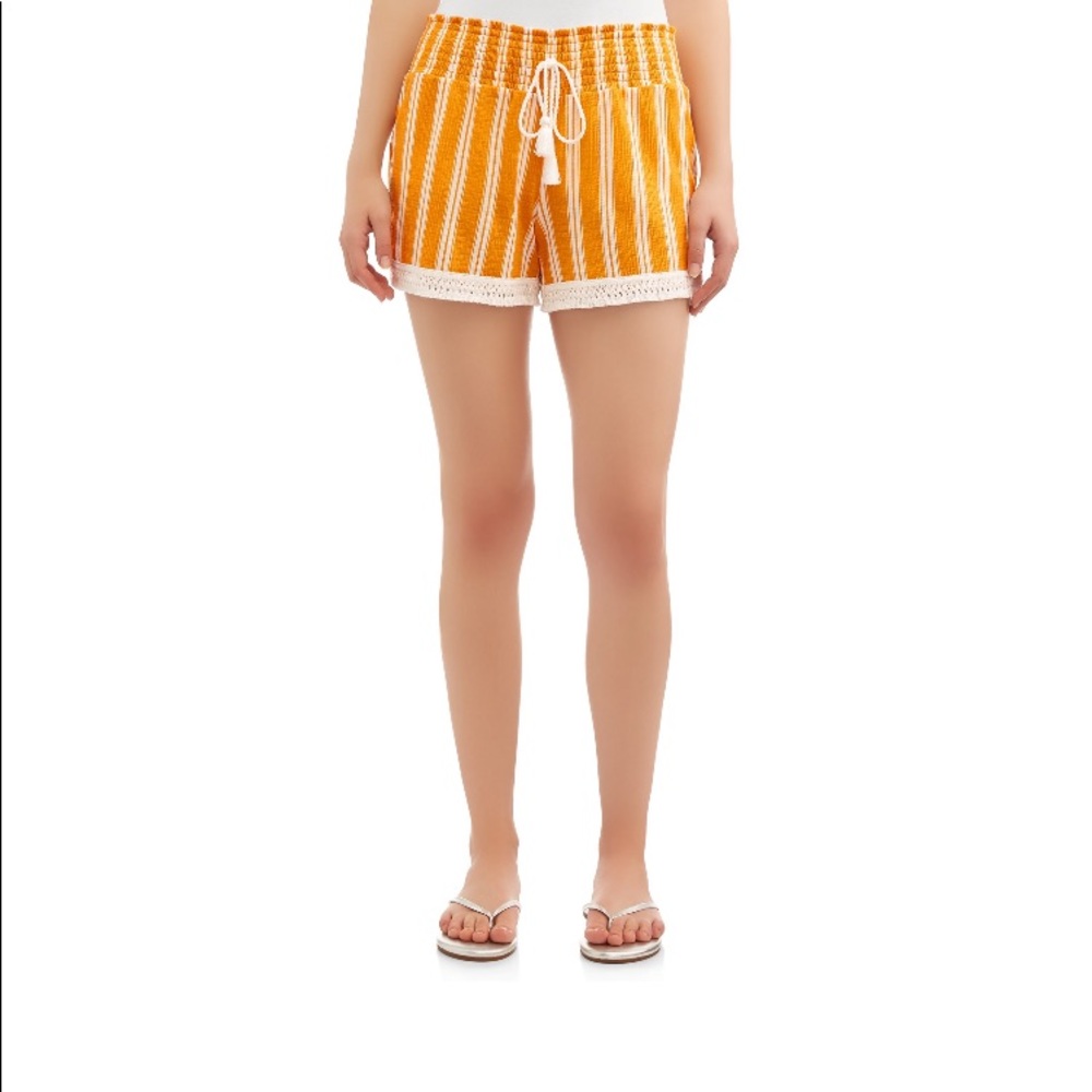 Juniors' Smocked Gauze Short Fringe Trim